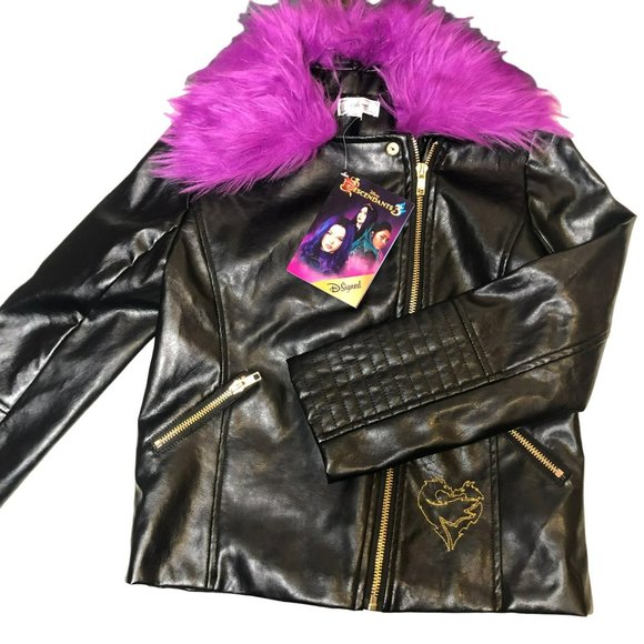 NWT Disney D-Signed Descendants 3 Faux Leather Jacket w/Purple Fur Collar, Sz Me - Picture 1 of 6